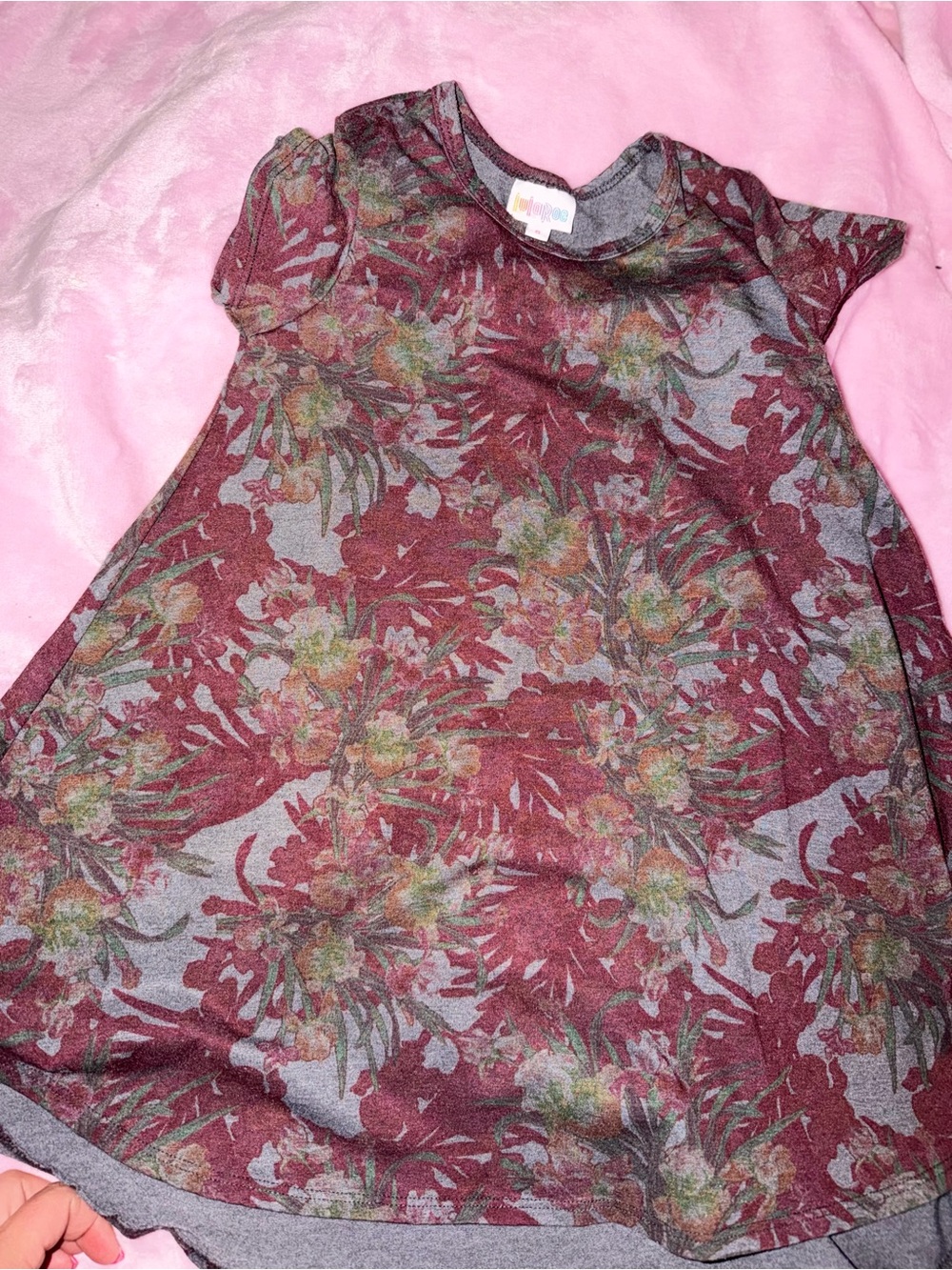 LuLaRoe Girls Maroon Floral Swing Dress
